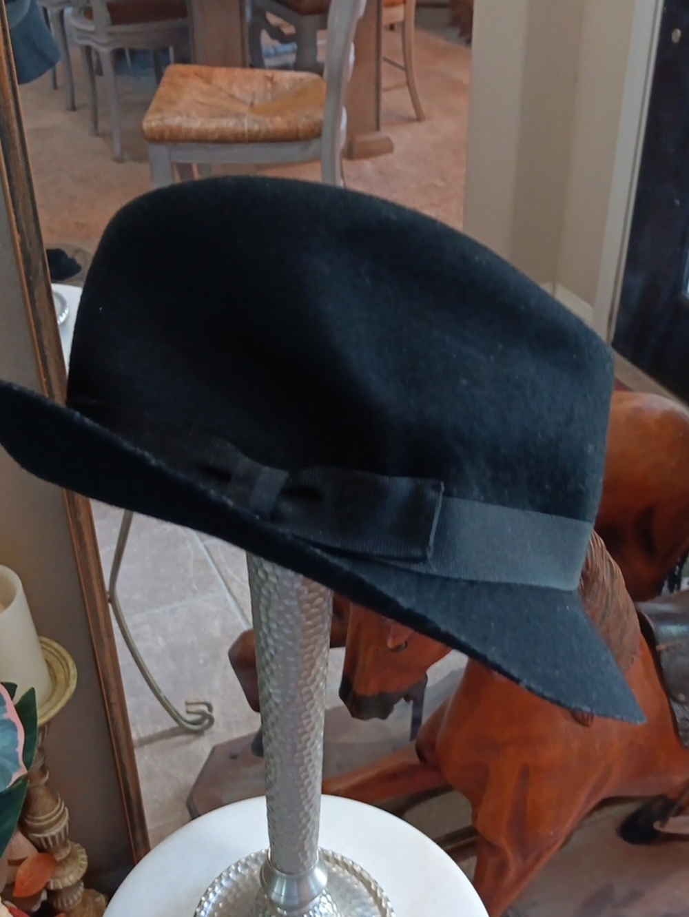 Vintage Saks Fifth Avenue Women's Black Wool Fedora Hat Made in Italy